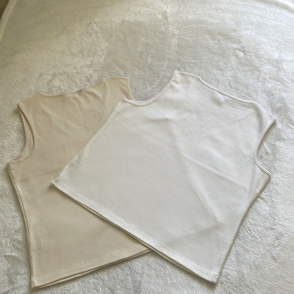 NWOT Two Charter Club Lace appliqué trimmed v-neck ribbed tank tops Petite/Lg - Picture 8 of 8